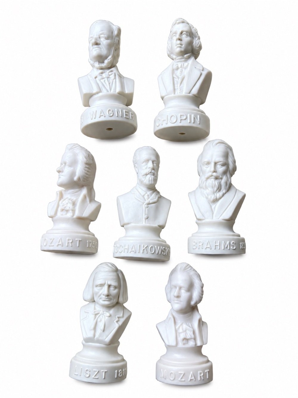 Halbe Off-White Musical Composer Statuettes Busts 4” Set of Seven Piano